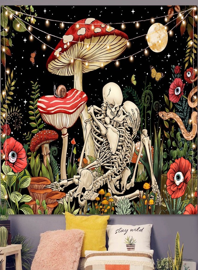 Accnicc Mushroom Skull Tapestry Skeleton Floral Plant Flower Aesthetic Bedroom Tapestries Nature Moon Wall Tapestry for Dorm Living Room (48'' × 36'') - Image 1
